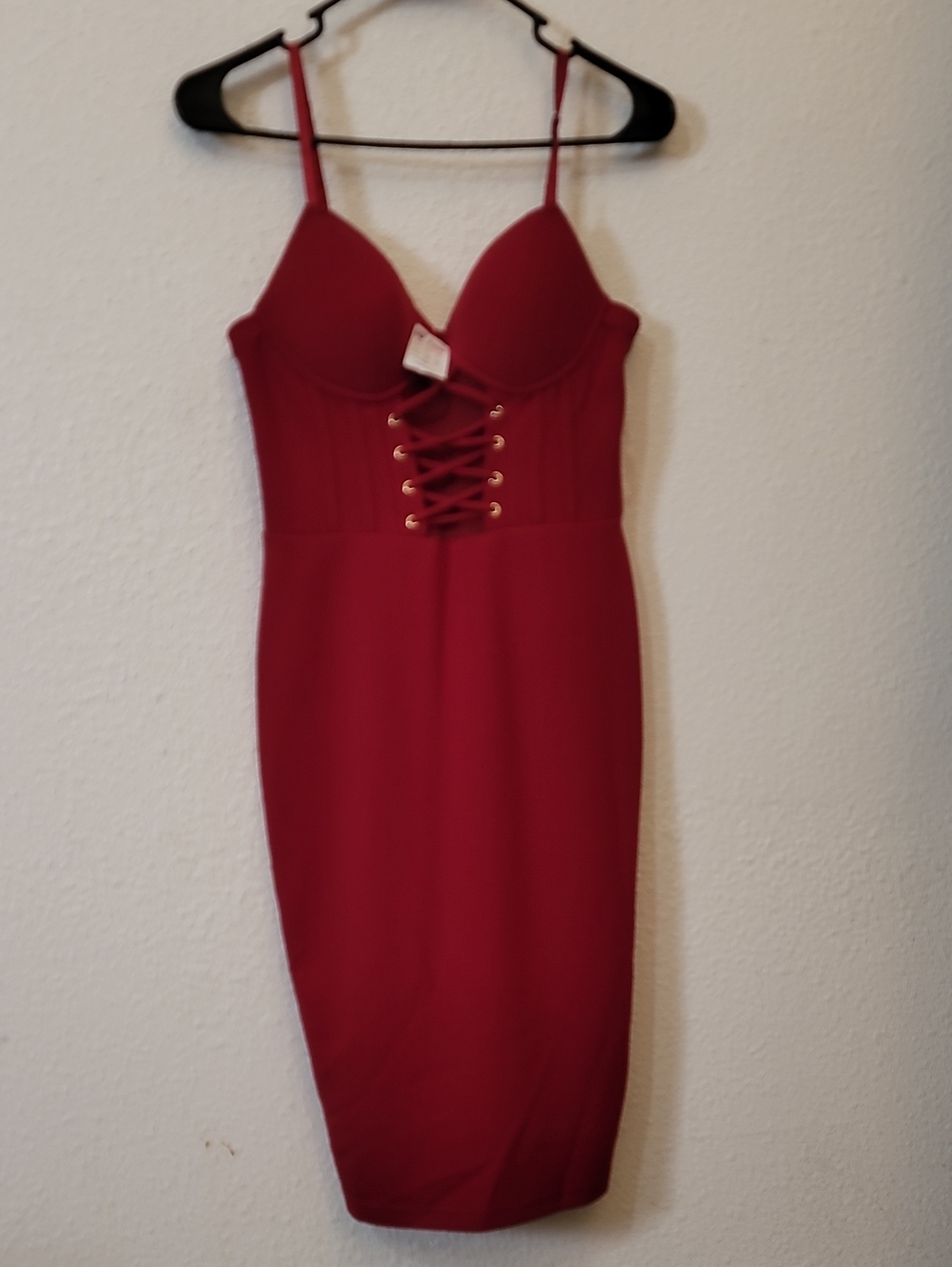 Women's Red Lace-Up Midi Bodycon Dress